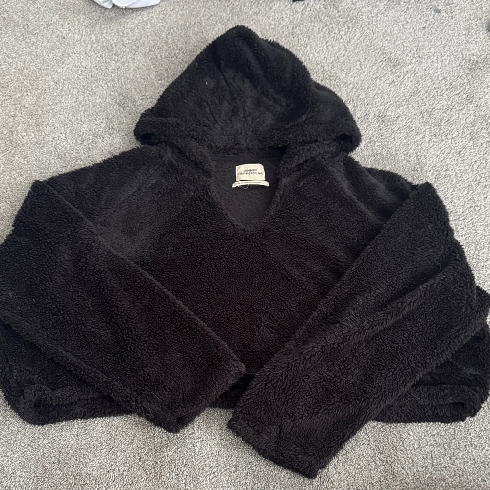 Urban Outfitters Black Fuzzy V-Neck Sweater